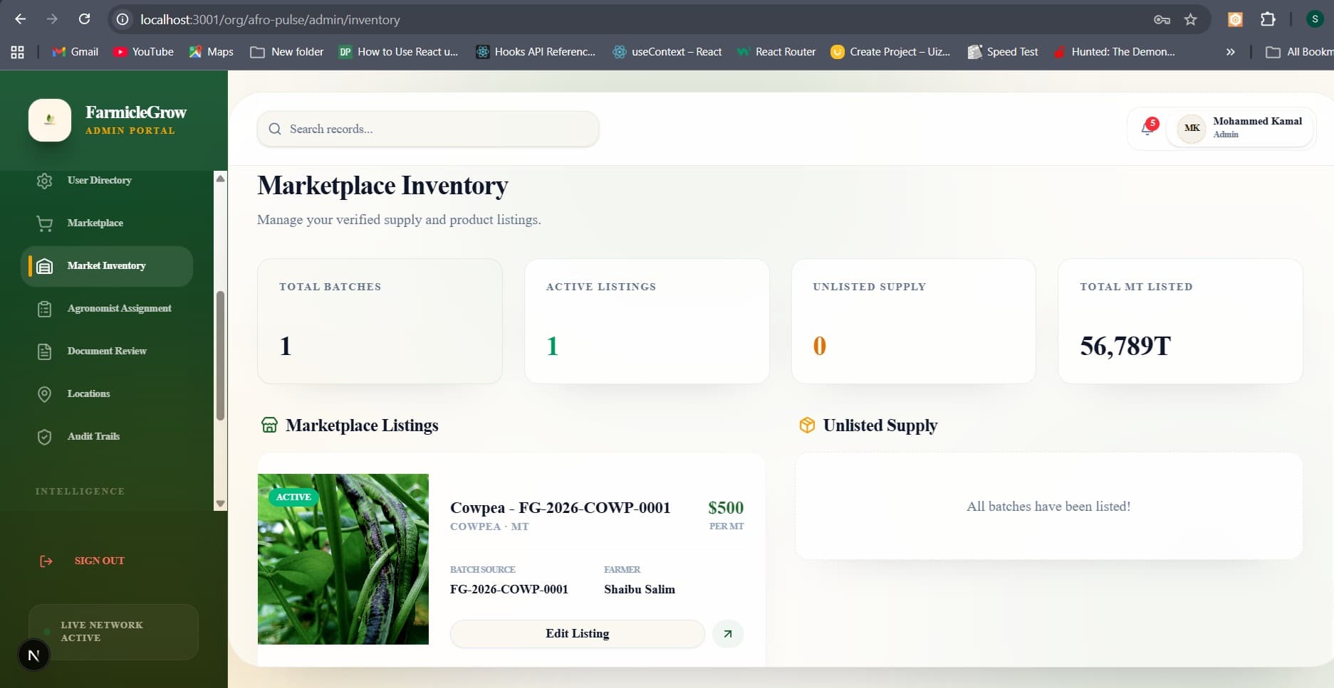Marketplace inventory view