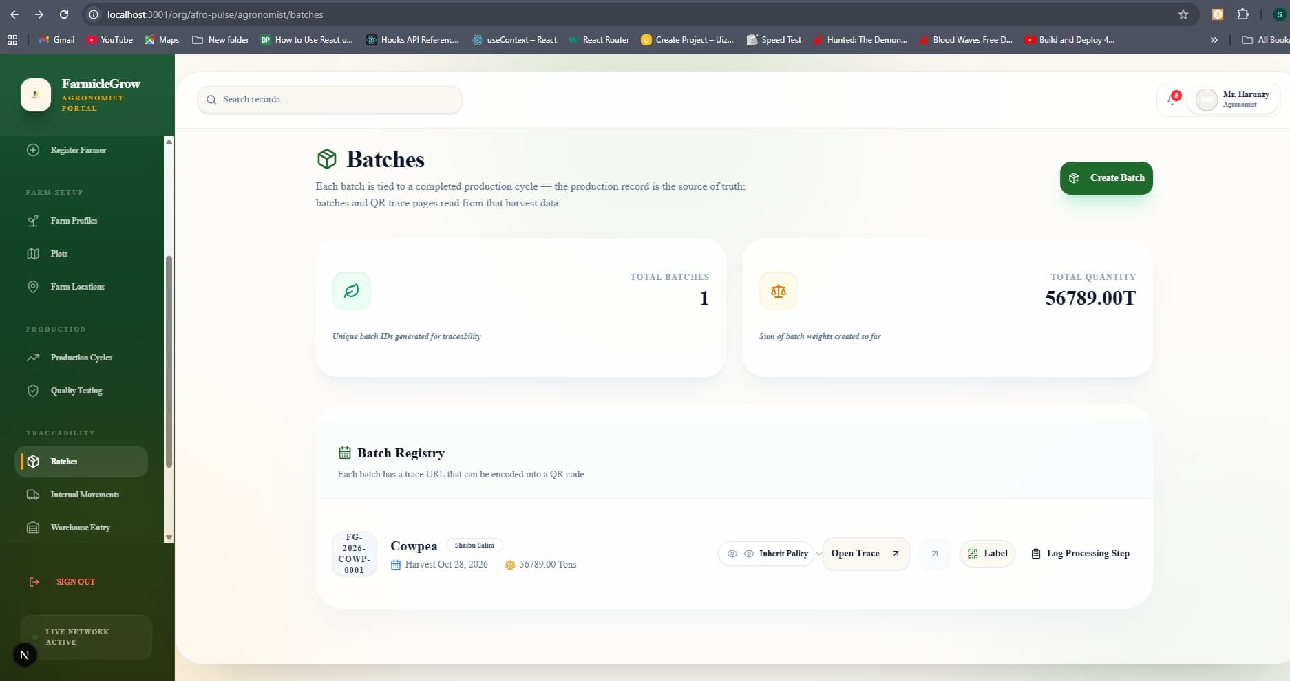 Traceability batches screenshot